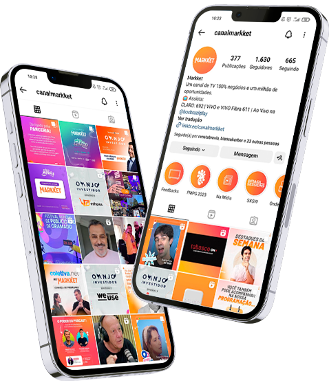 Celular com imagens das redes sociais do Markket